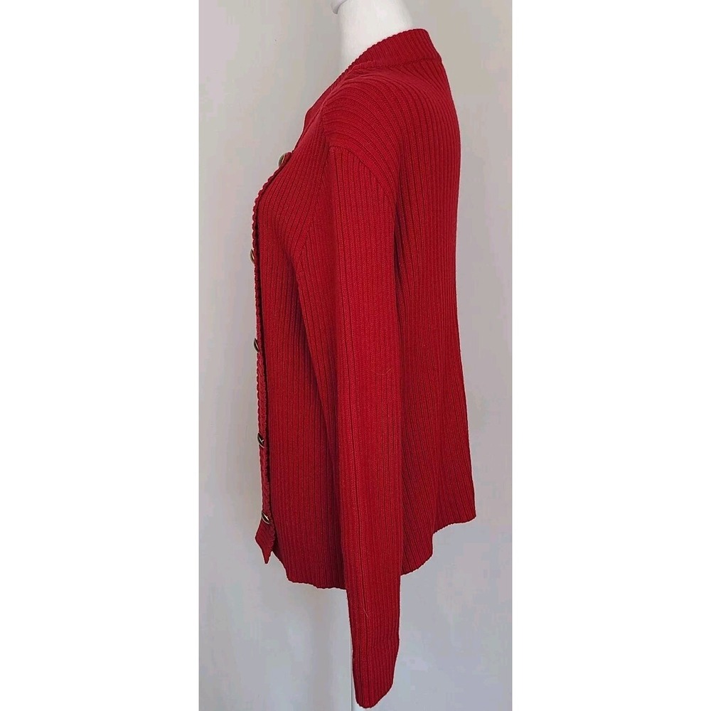 Chaps Womens Cosplay Double Breasted Military Cardigan X Large Red Chunky Ribbed - Picture 4 of 9